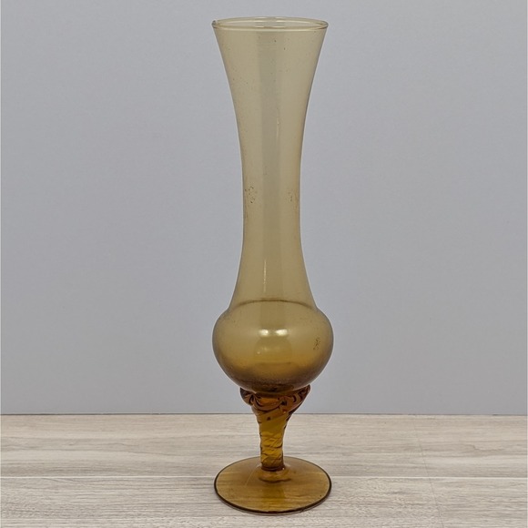 Other - Vintage Hand Blown Amber Twisted Stem Bud Vase 10" Mid Century Empoli Style